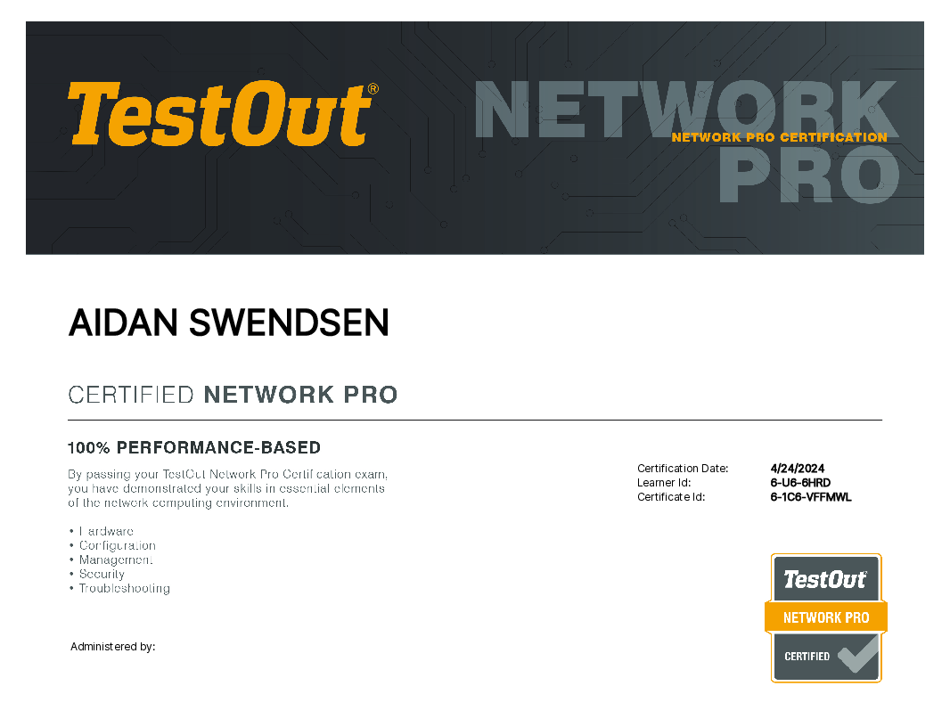 Testout Networking Pro certificate